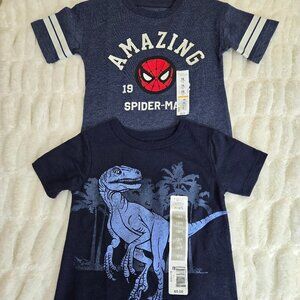 2 Size 18 Months Kid's Shirts (NWT) Spiderman and Dinosaur Themed New With Tags